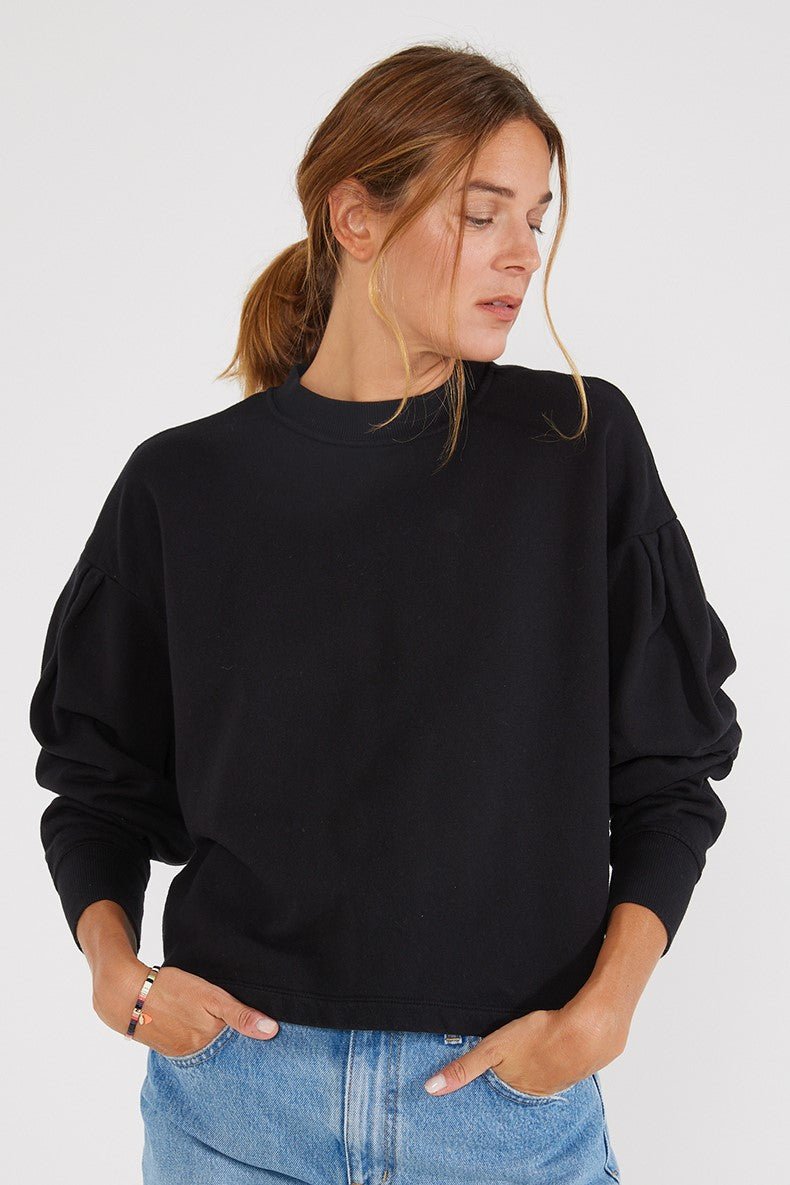 Jael Organic Cotton Pleat Sleeve Sweatshirt in Black Beauty - Echo Market