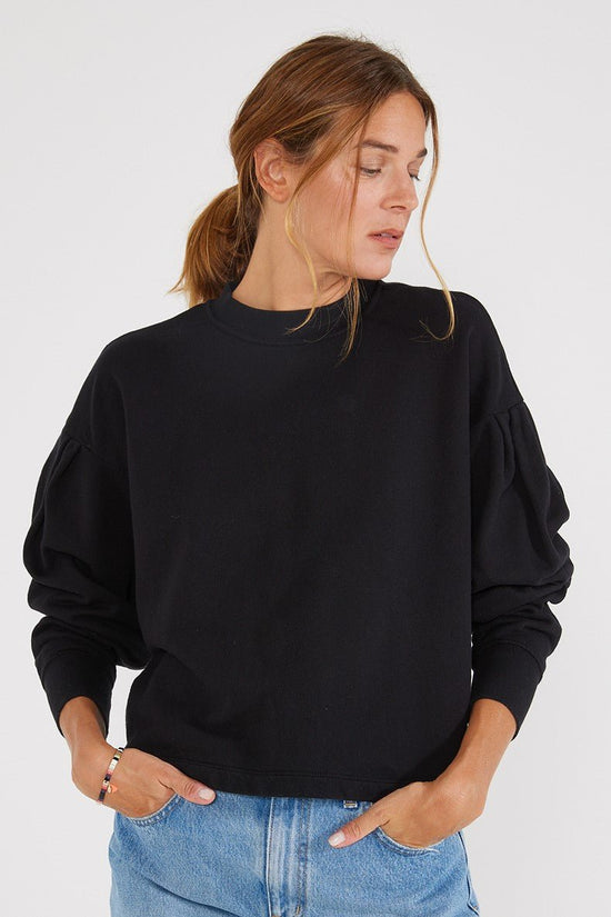 Jael Organic Cotton Pleat Sleeve Sweatshirt in Black Beauty - Echo Market