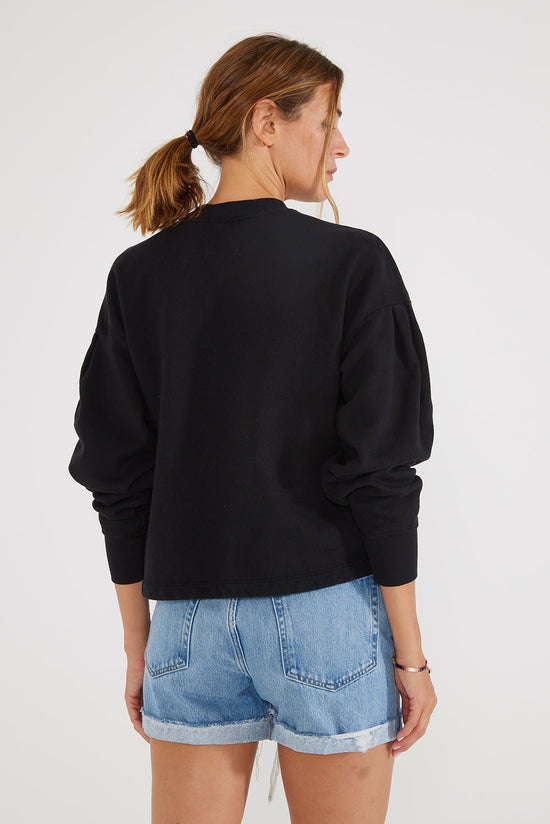 Jael Organic Cotton Pleat Sleeve Sweatshirt in Black Beauty - Echo Market