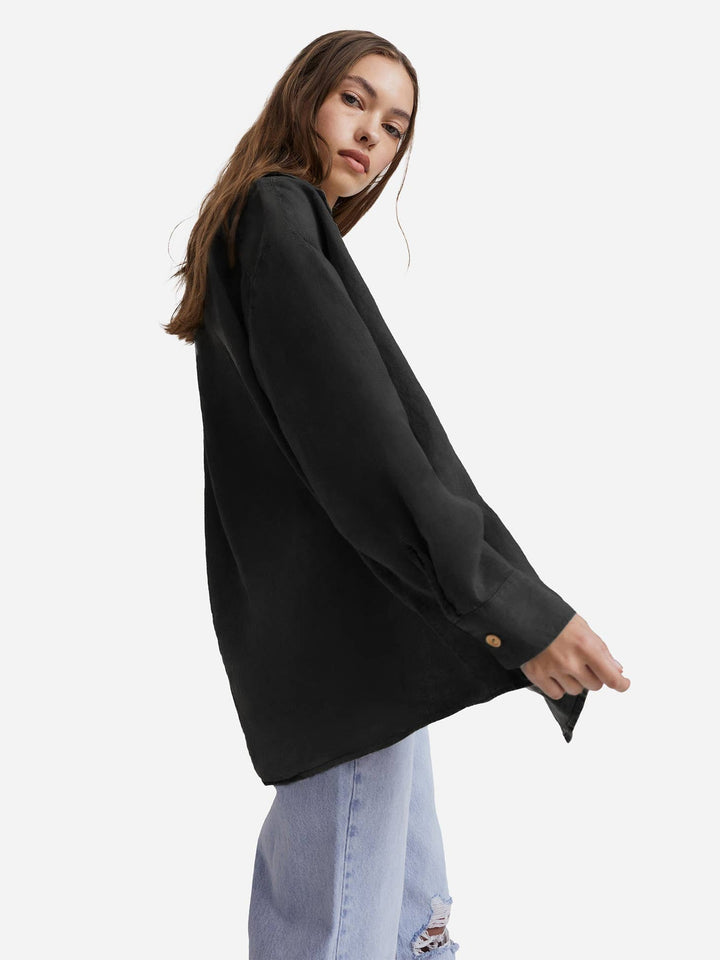 Linen Oversized Long Sleeve Shirt - Echo Market