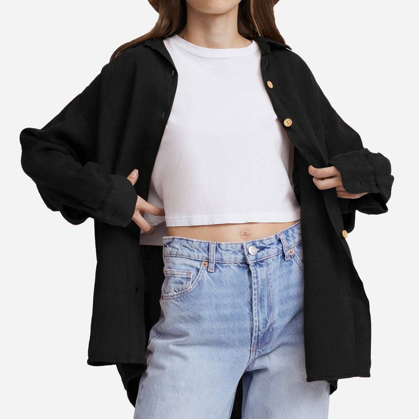 Linen Oversized Long Sleeve Shirt - Echo Market