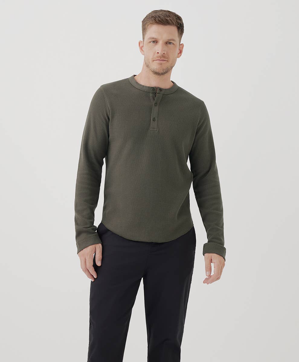 Men’s Thermal Waffle Henley: Small / Grape Leaf - Echo Market