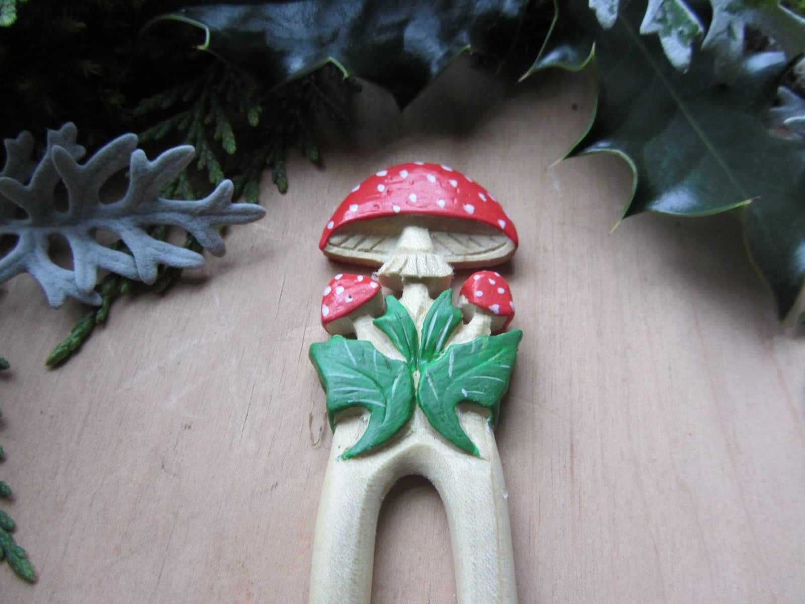 mushroom hair stick carved from wood and hand painted - Echo Market