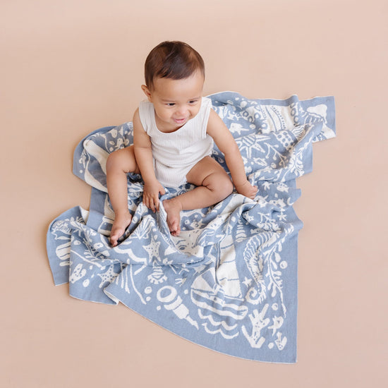 Load image into Gallery viewer, Nautical Baby Gift Set | Cotton Blanket, Teether, Hat - Echo Market
