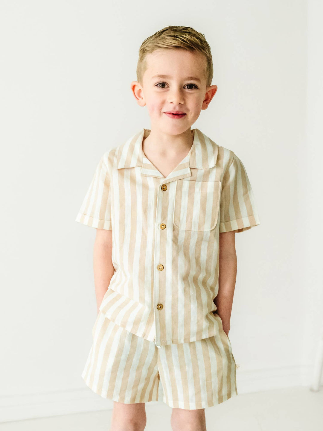 Neutral Stripes | Organic Shirt and Shorts Set - Echo Market