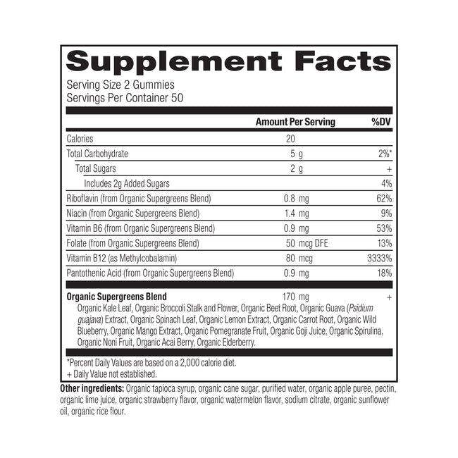 Organic Super Greens - Gummy - Strawberry Watermelon - 50ct: Clear - Supplement Facts - Echo Market