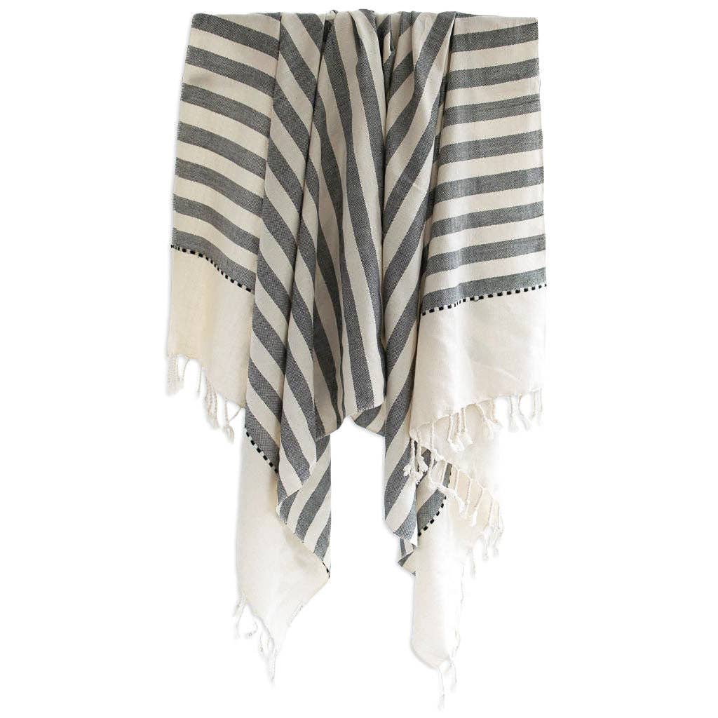 Oversized Woven Towel in Black and Cream Wide Stripes - Echo Market