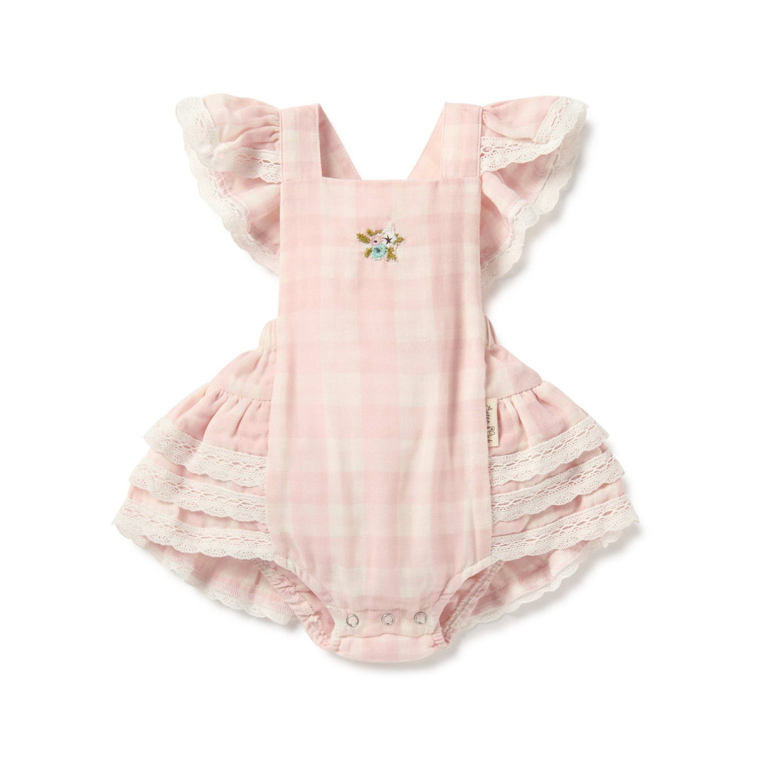 Pink Gingham Muslin Playsuit - Echo Market