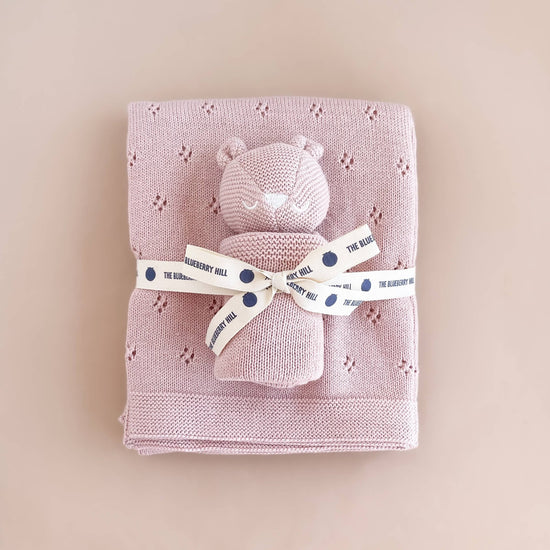 Load image into Gallery viewer, Pique Blanket &amp;amp; Bear Lovey, Blush | Organic Cotton Baby Gift - Echo Market

