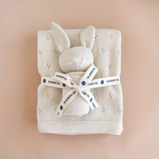 Pique Blanket & Bunny Lovey, Cream |Organic Cotton Baby Gift - Echo Market