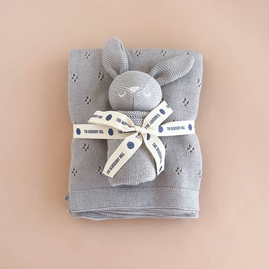 Pique Blanket & Bunny Lovey, Grey | Organic Cotton Baby Gift - Echo Market