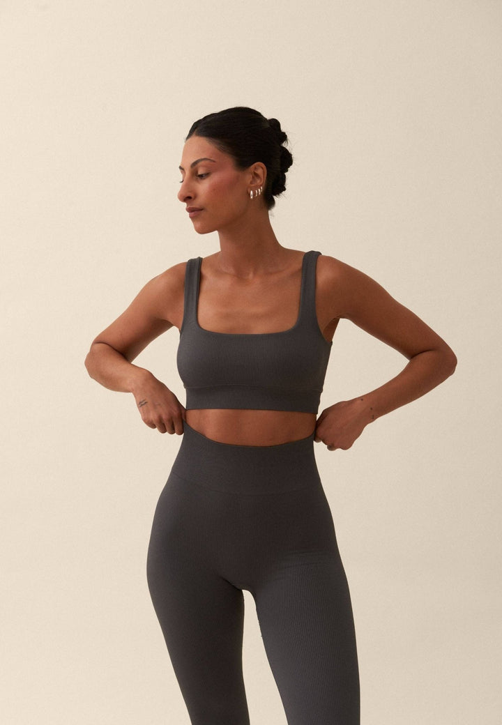 Ribbed Seamless Square Neck Bra - Asphalt Grey - Echo Market