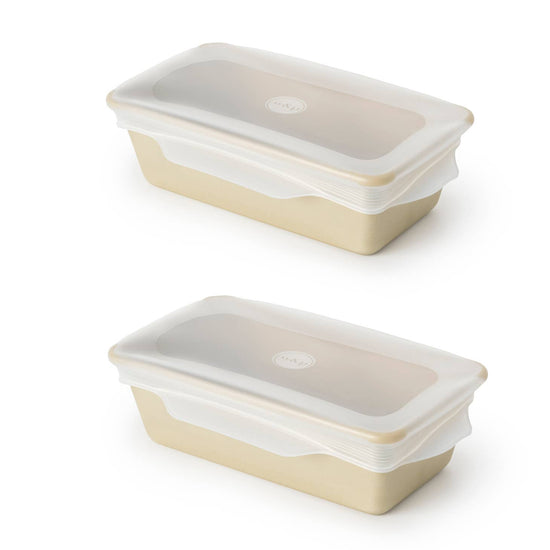 Silicone Stretch Loaf Baking Lids Set - Two lids pictured on two bread pans - Echo Market