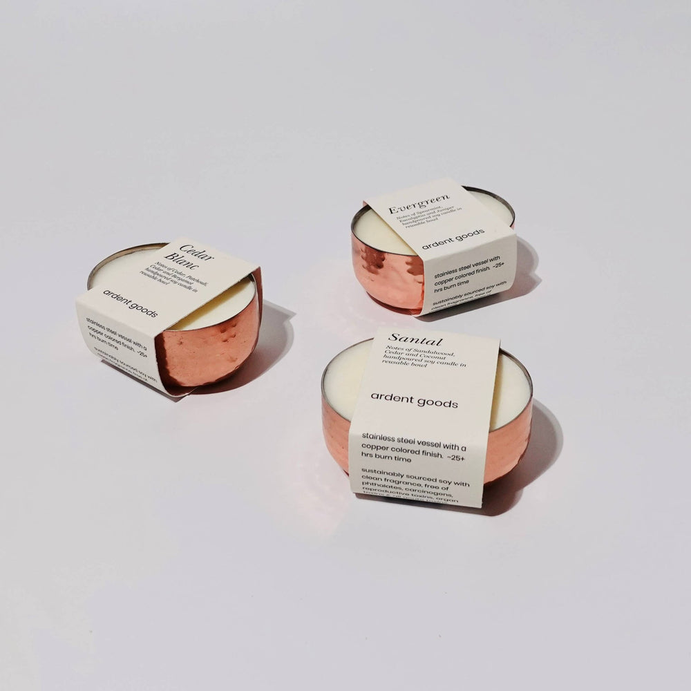 Soy Candle in reusable metal copper colored vessel: Cala - Echo Market