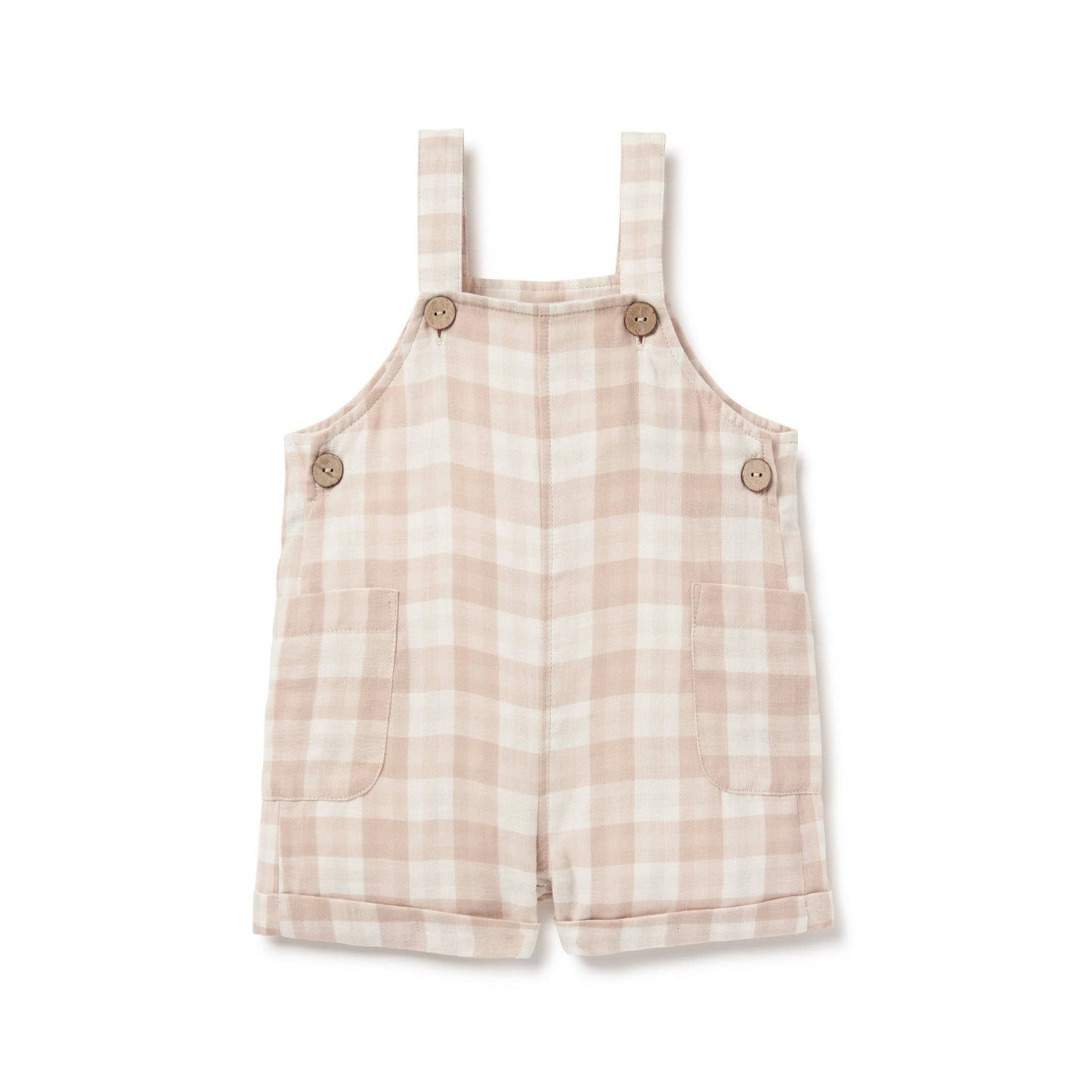 Load image into Gallery viewer, Taupe Gingham Muslin Overalls - Echo Market
