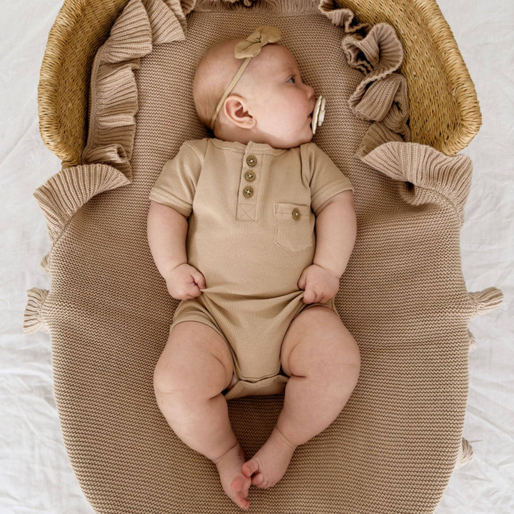 Taupe Rib Henley Onesie - Echo Market