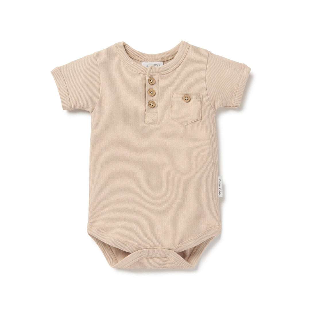 Taupe Rib Henley Onesie - Echo Market