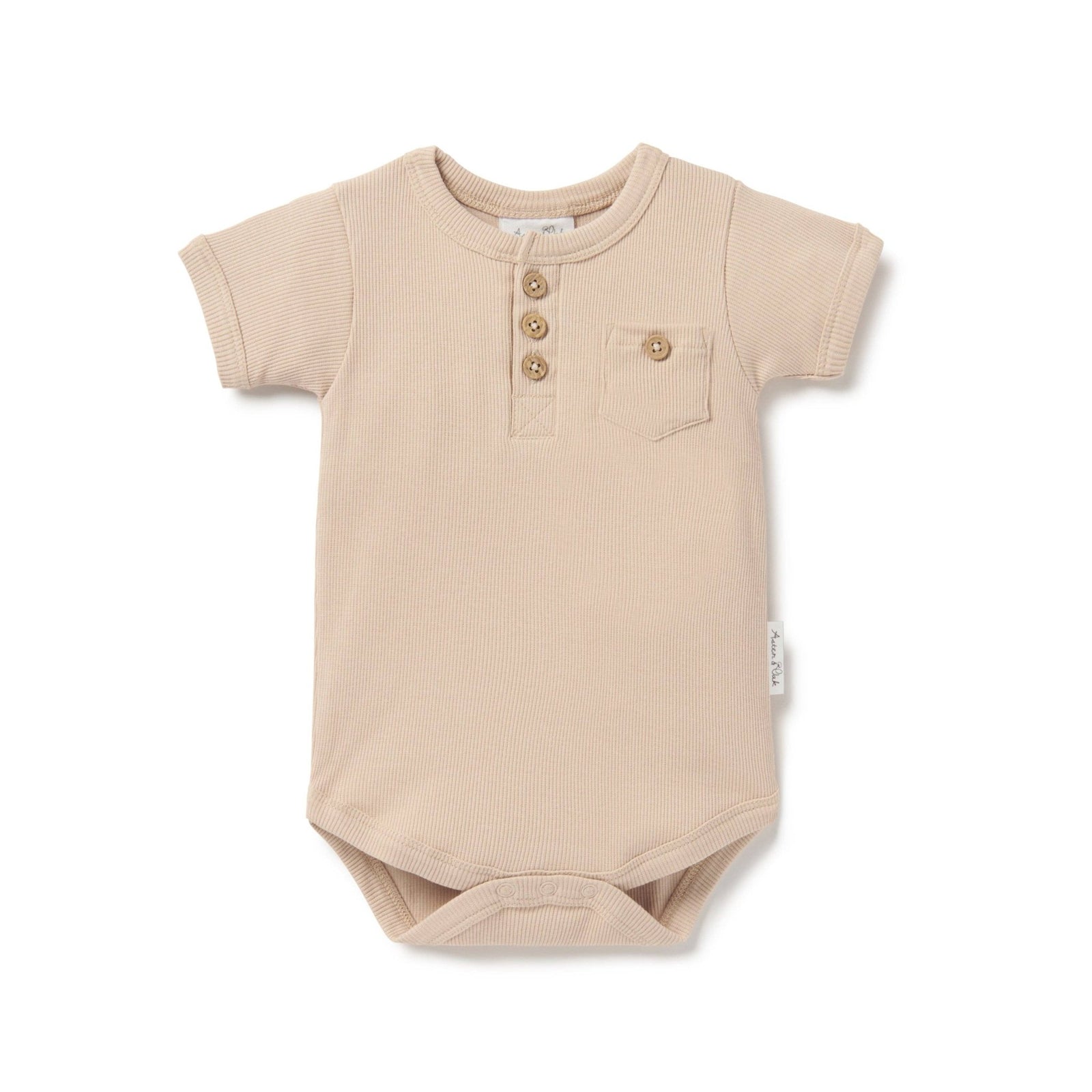 Taupe Rib Henley Onesie - Echo Market