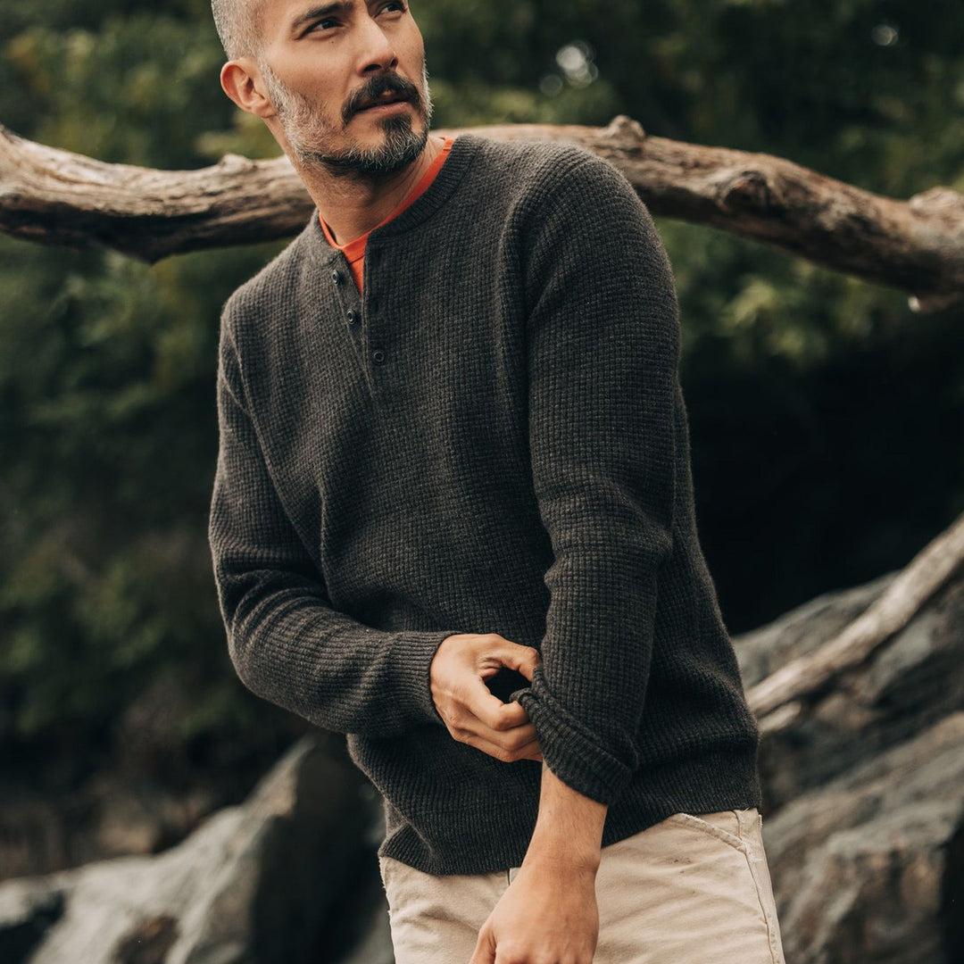 The Sidecountry Sweater in Coffee Heather Merino Waffle - Echo Market