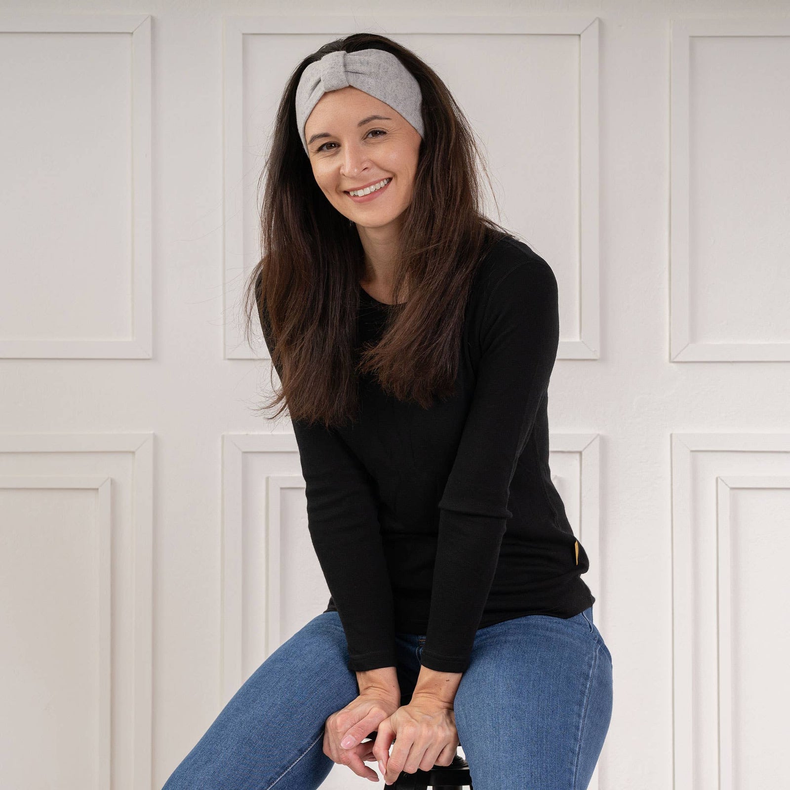 Women's Knit Headband with Ribbon: One Size / Dark gray - Echo Market