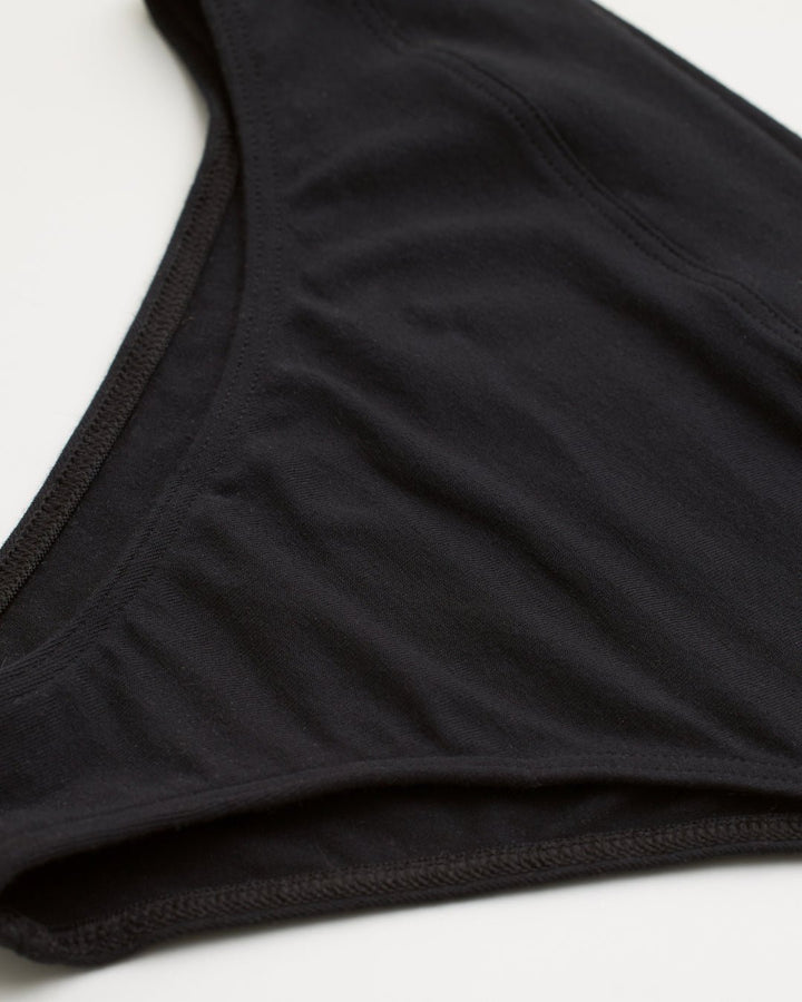 Woron High Cut Panties in black- Close up Detial View of super stretchy modal underwear at Echo Market